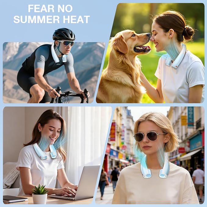 Portable Neck Fan, 6 Speeds Rechargeable Personal Fan with AI Chips, Hands-Free 360° Faster Cooling Wearable Fan, Ultra Quiet for Home, Office, Travel, Indoor, Outdoor - Sky Blue - Image 6