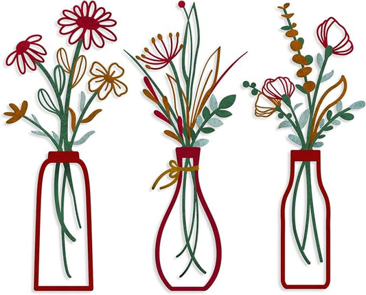 Pigort 3 Pieces Metal Vase Flowers Wall Arts - Rustic Farmhouse Style Décor Metal Wall Art Black Minimalist Flower Natural Themed Wall Decors for Home Bedroom Dining Room Housewarming (Red, Vase-C) by Artisinfiniteloveiseternaljustlikepi