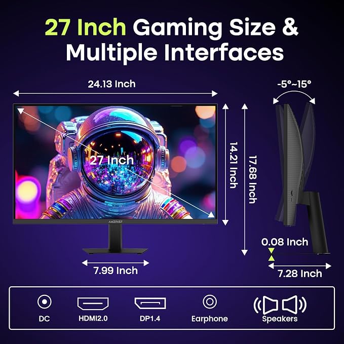 Amzfast 27 Inch Gaming Monitor, 240Hz 1ms FHD 1080P, Adaptive Sync, HDR400, 4000:1 Contrast, 125% sRGB, Built-in Speakers, HDMI 2.0 & DP 1.4, VESA 100x100, Retractable Headphone Holder, AMZG27F5 Pro - Image 7