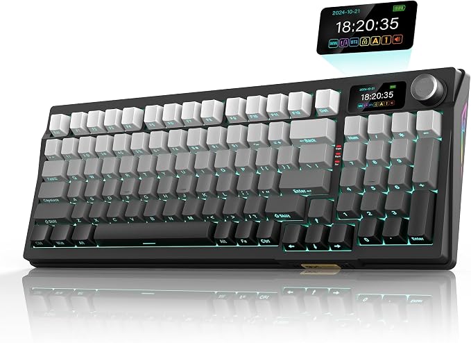 RedThunder K95 Wireless Mechanical Keyboard,TFT Screen & Knob, Trip-Modes Connection, Gasket Custom Hot-Swap Keyboard, RGB Backlit, Pre-lubed Linear Switches, Side Printed PBT Keycaps, Gray Gradient by RedThunder
