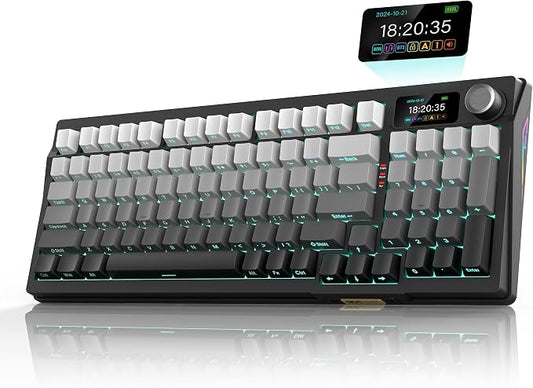 RedThunder K95 Wireless Mechanical Keyboard,TFT Screen & Knob, Trip-Modes Connection, Gasket Custom Hot-Swap Keyboard, RGB Backlit, Pre-lubed Linear Switches, Side Printed PBT Keycaps, Gray Gradient by RedThunder