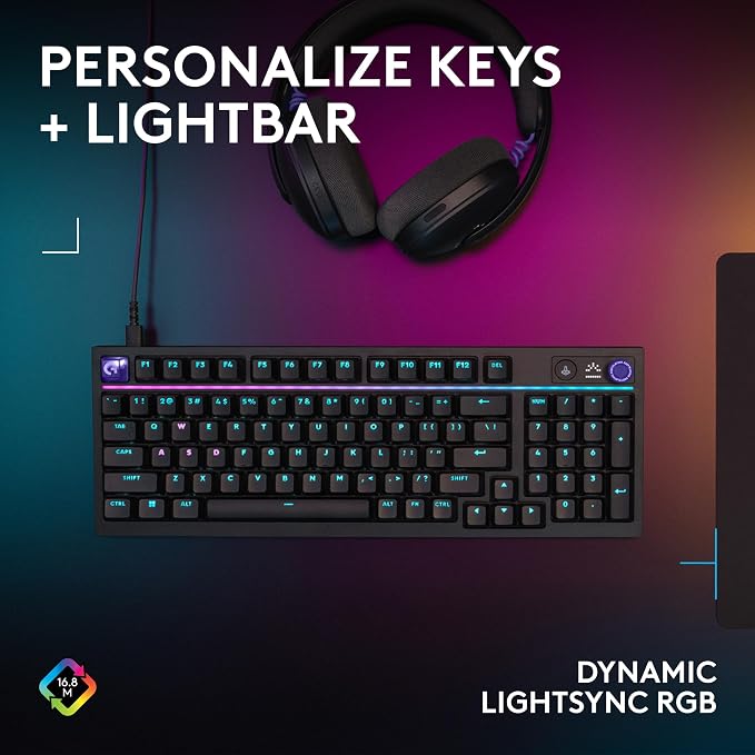 Logitech G316 X 98 Mechanical Gaming Keyboard (Tactile) - Black | Hot-Swappable Tactile Mechanical Switches, Gasket Design, PBT Keycaps, <8Khz, LIGHTSYNC RGB, Dot-Matxix LED Display, USB-C - Image 8