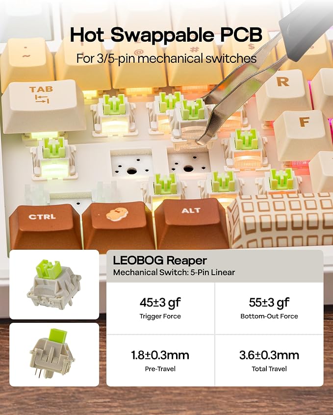EPOMAKER X Aula F75 MAX Wireless Mechanical Keyboard with TFT Screen and Knob, Gasket Keyboard in 75% Layout, Hot Swappable Gaming Keyboard for PC/Mac/Linux (Caramel) - Image 5