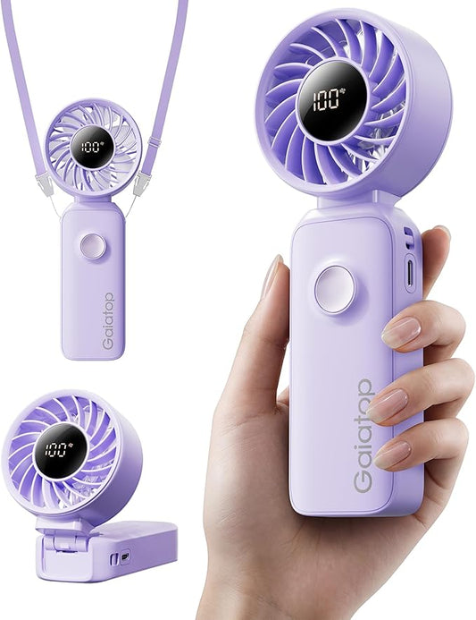 Gaiatop Portable Handheld Fan, 5 Speed Rechargeable Battery Max 18 Working Hours, 3 IN 1 Neck/Desk/Hand Fan Cooling for Travel, Beach, Women/Men Outdoor Activities Gifts - Purple by GAIATOP