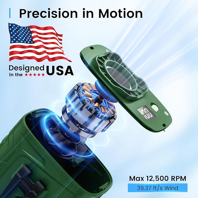 KIBEE Rechargeable Wearable Waist Fan, 12500RPM Strong Airflow with LED Light, 5 Speeds, 29H Long Lasting for Jobsite, Farm & Hiking - Image 2