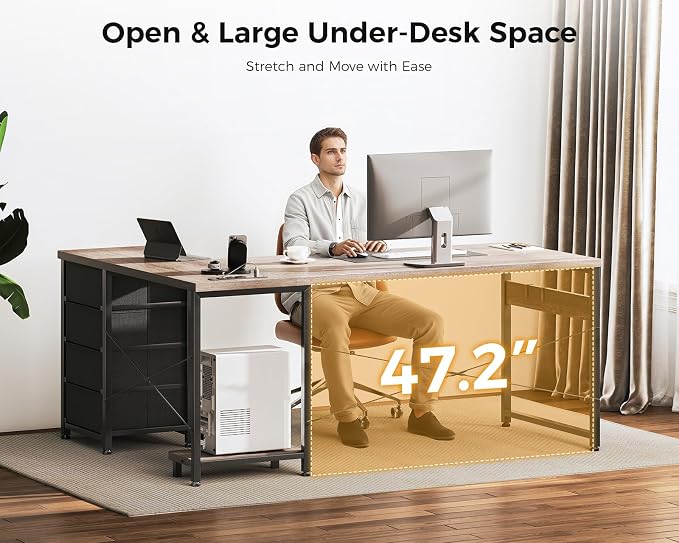 AODK 61" L Shaped Gaming Desk with 4 Drawers and Power Outlets, Grey | USB Ports, PC Tower Stand, Hooks, Reversible Corner Layout for Gaming Rooms, Bedrooms and Home Office - Image 6