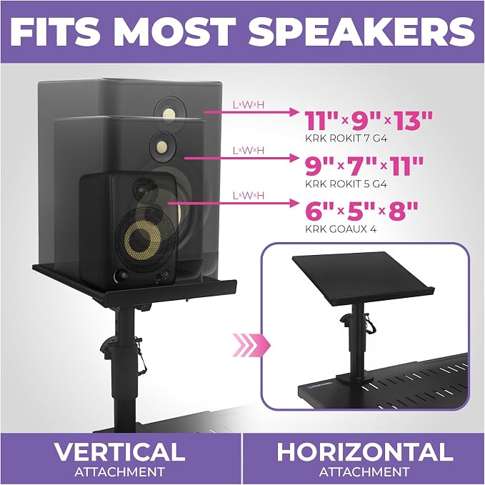 Liquid Stands Studio Monitor Stands - Music Studio Desktop Speaker Stand - 2 Pack 12x9 Clamp-on Adjustable Short or Tall Speaker Support for Music Booth Desk Audio Monitor Stand Mount with Tilt - Image 2