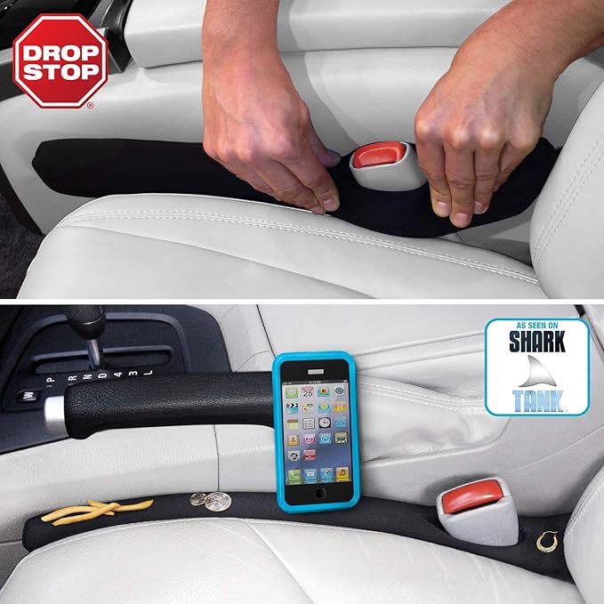 Drop Stop - Original Car Seat Gap Filler (Shark Tank) - Set of 2 + Gifts | Car Accessories for Men & Women, Between Seats Console Organizer, Patented, As Seen On Shark Tank by DropStop