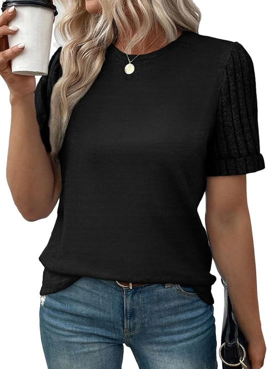SHEWIN Women's Short Sleeve Summer Tops Crewneck Knit Solid Loose Casual Basic T Shirts Tee Blouses by SHEWINBeYourFashionStylist