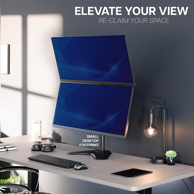 VIVO Dual Monitor Desk Stand Free-Standing LCD Mount, Holds in Stacked Vertical Position 2 Ultrawide Screens up to 34 inches, Black, STAND-V002L - Image 8