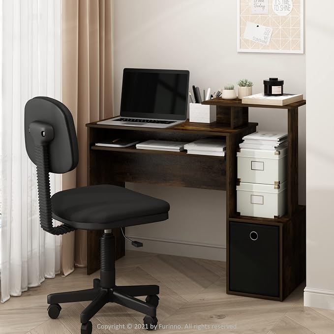 Furinno ECON Desk, 40" Gaming Desk with Keyboard Tray, Computer Desk, Office Desk with Side Shelves and Storage Bin, 40-Inch, for Home Office, Study Room, Dorm, Amber Oak by Furinno-FitsYourSpaceFitsYourBudget