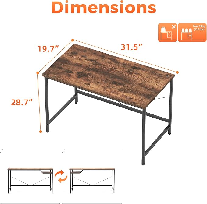 Mericonia 32x20 Inch Computer Desk, 0.6" Thick Small Office Table | Modern Simple Style, Small Study & Writing Table for Home Bedroom Work, Brown - Image 2