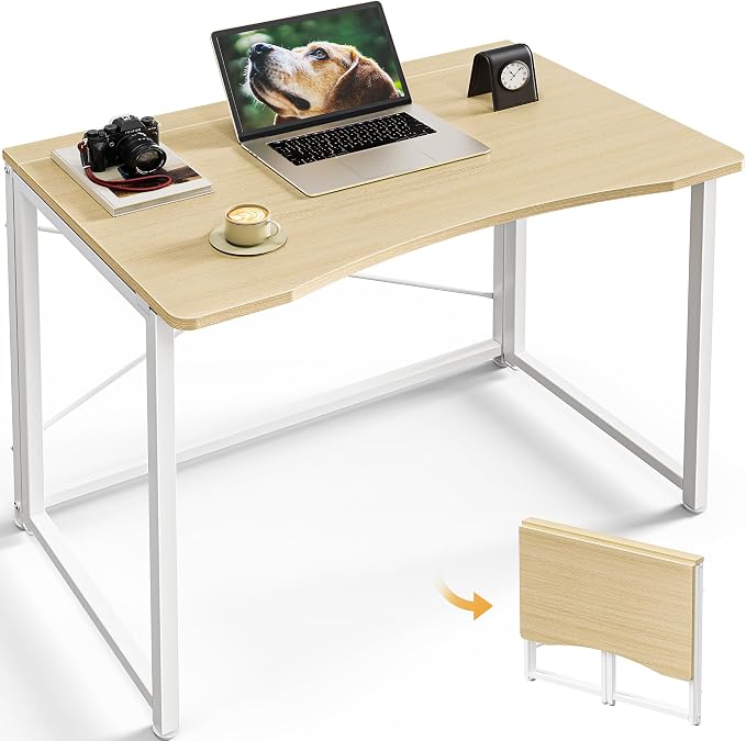 Huuger Folding Desk for Small Spaces, 31.5 Inch Foldable Computer Table, Easy Assembly, for Home Office, Study, Bedroom, Dorm, Space Saving, Small Writing Work Office Computer Desk, Oak by Huuger