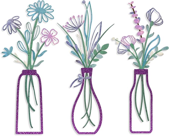 Pigort 3 Pieces Metal Flowers Wall Arts - Rustic Farmhouse Decor Purple Minimalist Flower Wall Decors for Living room Bathroom Bedroom Dining Room-Housewarming Gifts(Purple, Vase-C) by Artisinfiniteloveiseternaljustlikepi