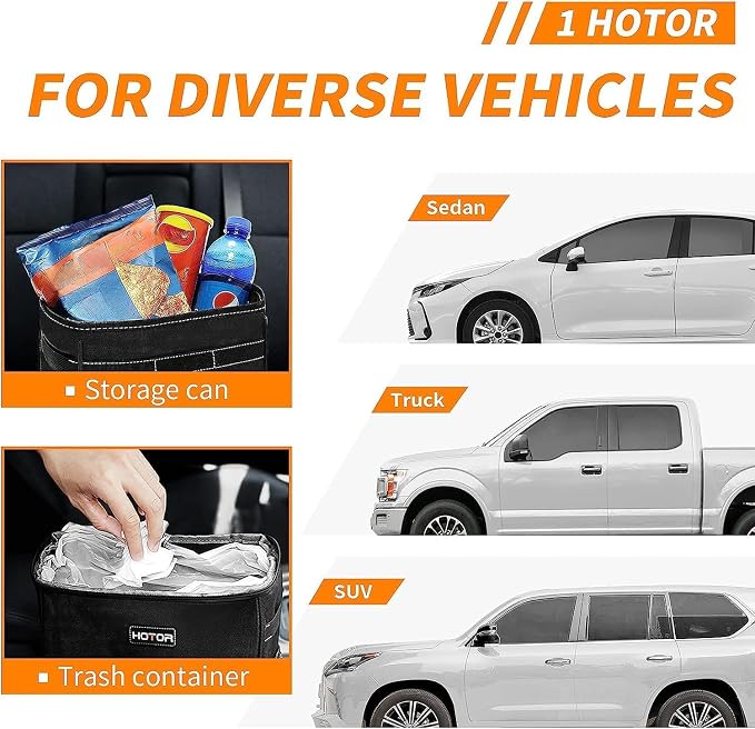 HOTOR 3 Gallons Car Trash Can, Ultra Large Capacity Organizer and Storage with Adjustable Straps & Magnetic Snaps, Waterproof Car Accessory for Interior Car Stuff Storage, Black - Image 6