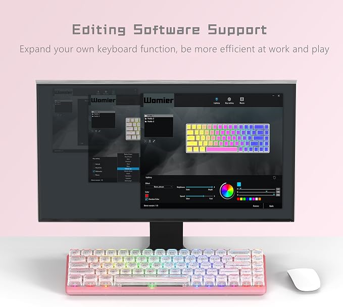 Womier 60% Keyboard Gaming Pink - Wired Pink Creamy Mechanical Keyboard | Hot-Swappable RGB Custom Mini Key board with Arrow Keys/Software Supported, Prelubrication Linear Switch (WK68-Pink) - Image 5