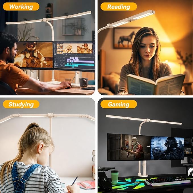 Adjustable LED Desk Lamp with Clamp, 4-Head Eye-Caring CRI95+ Desk Light, Stepless Dimming & Color Temp Remote Control, Flexible Neck, 5-Mode for Reading, Computer, Crafting, 90" Wide Desk Coverage - Image 6