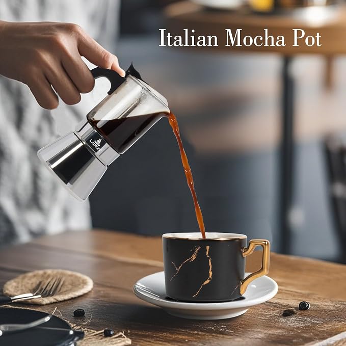 LAOION Stovetop Espresso Maker, 3Cup 160ml Moka Pot, Cuban Coffee Maker | Crystal Glass-top & Stainless Steel Coffee Maker Mocha Pot, Greca De Cafe, Cuban and Italian Coffee Maker for Cafetera Cubana - Image 6