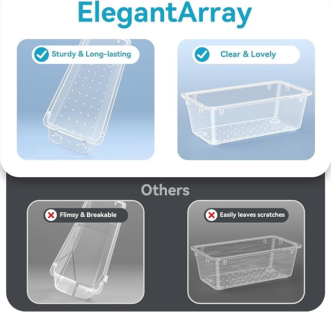 12 PCS Drawer Organizer Set, Makeup Organizers, Tool Storage Trays | 4 Sizes, Plastic, Stackable, Multiple Gadgets, Desk Drawer Divider Organizers, for Makeup, Office Supplies Storage - Image 3