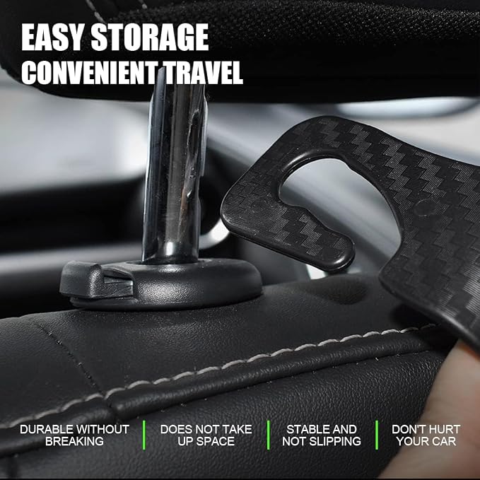 4PCS Car Seat Headrest Hooks, Auto Back Seat Hanger Holder, Durable Stylish Vehicle Organizer Universal Car Accessories, Storage Hooks for Purses, Bags, Clothes, Coats (Carbon Fiber/Black Flag) - Image 4