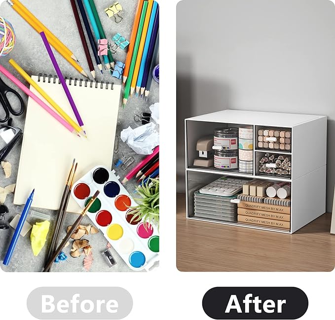 Desk Drawer Organizer, Stackable Storage Drawers, Plastic White Desk Organizers Great for Makeup Storage Bathroom Organization Accessories Etc - Large 1 Drawers (White) - Image 4