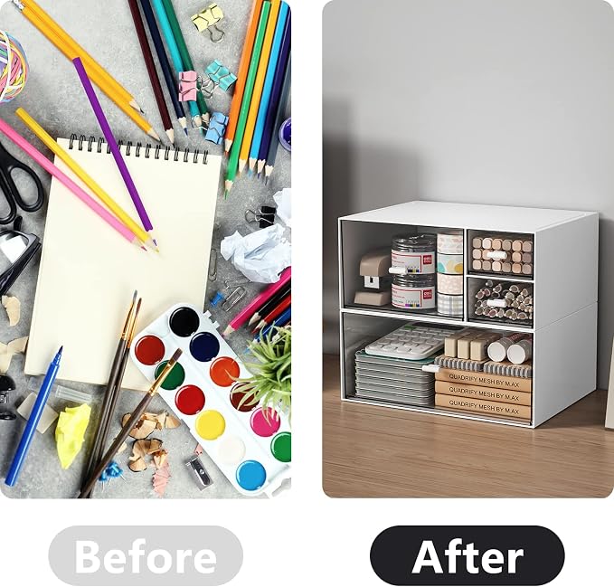 Desk Organizer Stackable Storage Drawers with 3 Compartments Stackable Drawers Great for Desk Storage, Makeup Storage Bathroom Organization Accessories Etc (White) - Image 4