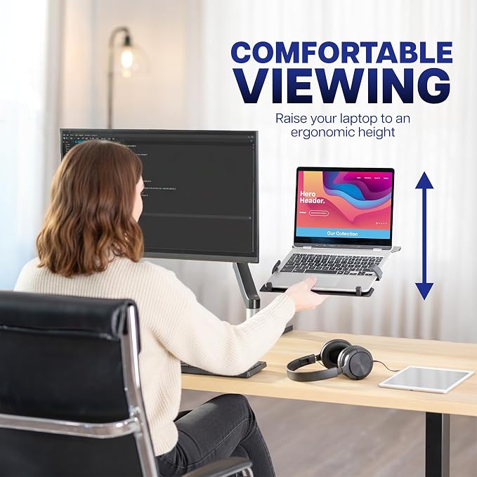 VIVO Universal Adjustable Monitor and Laptop Desk Mount, 17 to 32 inch Monitors, 10 to 15.6 inch Laptops, Dual Mechanical Arm VESA Notebook Stand with C-clamp and Grommet Options, Black, STAND-V002O-L - Image 5