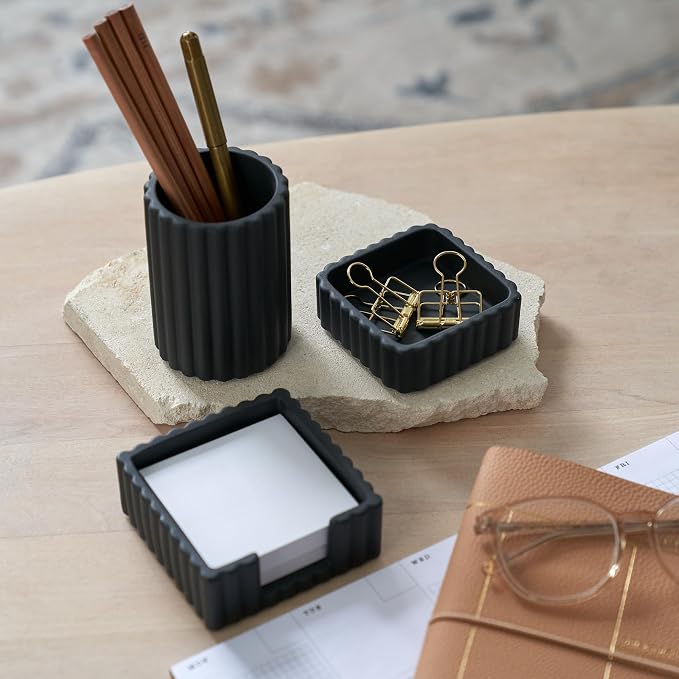 Aesthetic Desk Organizer Set of 3 For Your Office - Sturdy Concrete Desktop Accessories For Women Enhance Any Office Decor - Set incl. Pen Holder, Paperclip Storage & Sticky Note Holder for Teacher - Image 4