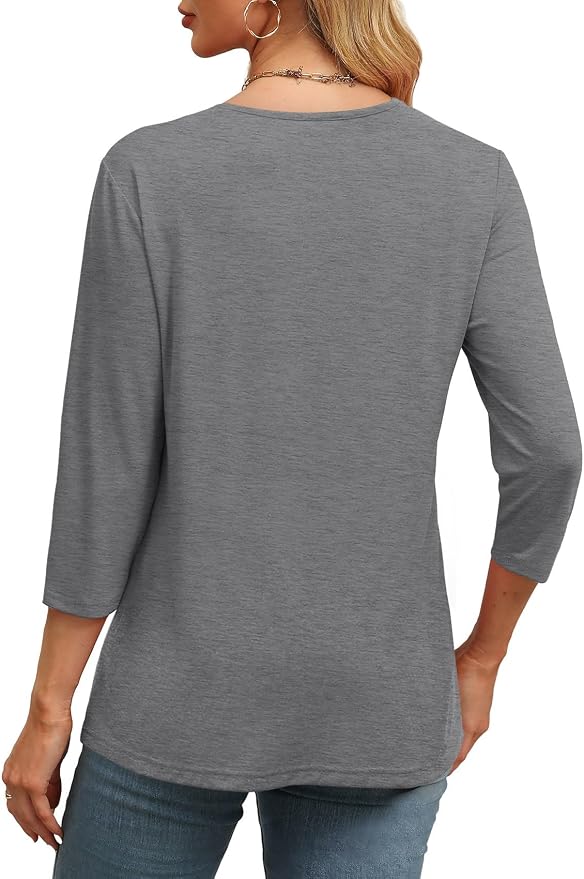WIHOLL Womens Tops 3/4 Length Sleeve V Neck Casual Tunic Tops Basic Shirts Loose Fit Blouse - Image 4