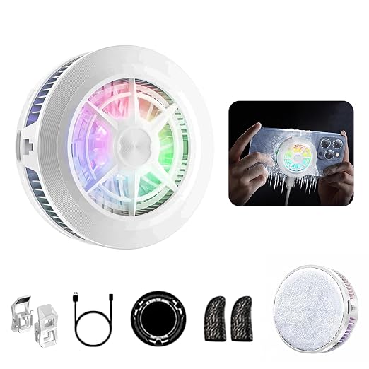 Phone Cooler, LOCZAR Magnetic Fan Small USB Fan for Gaming with Removable Grip, Semiconductor Cooling RGB Cellphone Radiator for Cell iPhone Ipad (ICE S2-White) - Image 2
