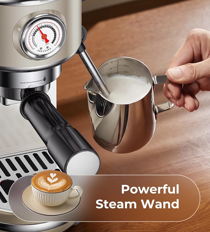 atatix 20 Bar Espresso Machine with Milk Frother, Compact Espresso Maker | Stainless Steel Coffee Machine with Precise Temp Control & 44oz Removable Water Tank for Latte, Cappuccino, Light Grey - Image 6