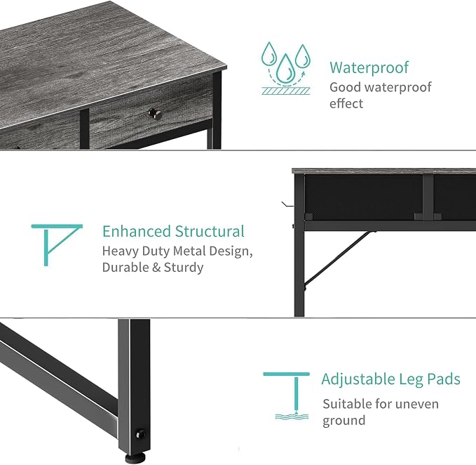 Lufeiya Small Desk with Drawers - for Bedroom, 32 Inch Home Office Computer Desk with Fabric Storage Drawer and Bag, Study Writing Table for Small Spaces, Gray - Image 9