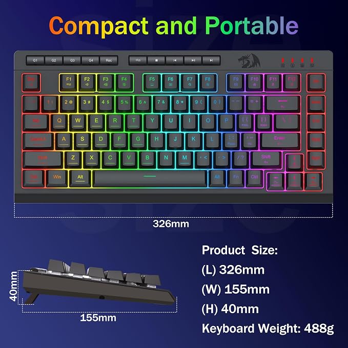 Redragon K524 75% Wired Gaming Keyboard, RGB Backlit, Whisper-Quiet, Black | Membrane Keyboard with Programmable Macro and Multimedia Keys, Anti-ghosting, Spill Resistant,Compact for Win/MAC/PS/Xbox - Image 8