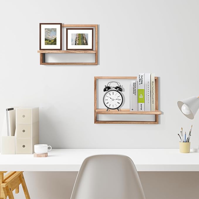 PHOENANCEE Square Floating Shelves,Framed Wall Shelf Decorative Set of 4,Modern Plants Hanging Display Art Decor Storage for Livingroom Bedroom Bathroom Farmhouse,Home Light Wood,Carbonized Black - Image 4