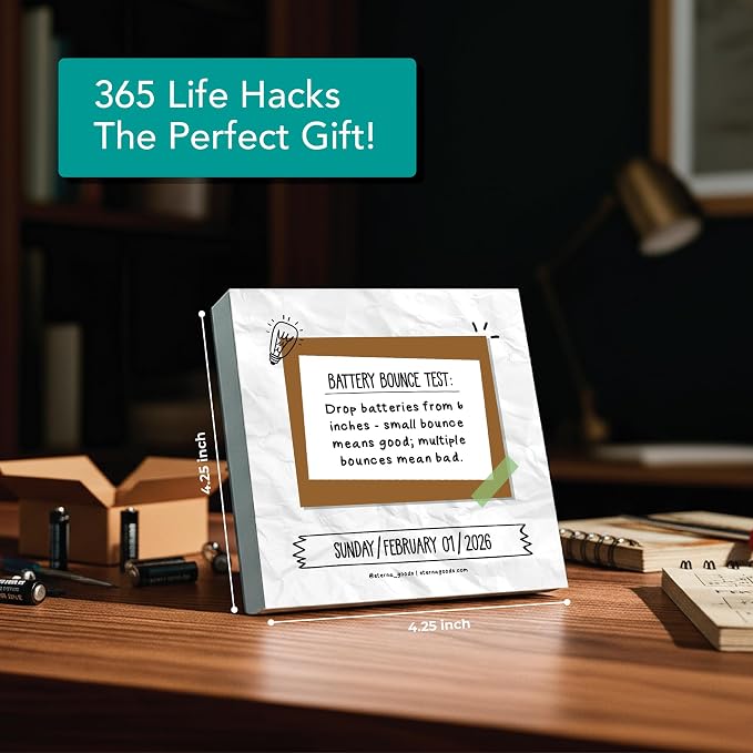 2026 Daily Life Hacks Desktop Calendar | Day To Day Tear Off Calendar with 365 Interesting Hacks & Facts for Everyday of the Year, Fun Box Calendar Gift For Men or Women, Christmas Stocking Stuffer Gift for Home or Office - Image 2