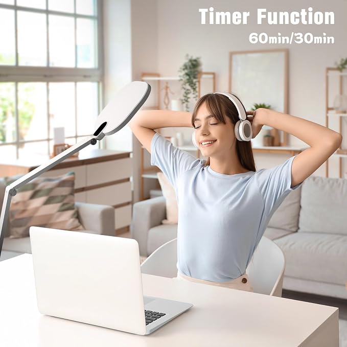 LitONES Eye-Care Desk Light for Video Calls Home Office-White | 15W LED Desk Lamp with CRI 97.8 Memory & Timer Function, 1200LM Dimmable Computer Light for Conference, Reading, Study - Image 6