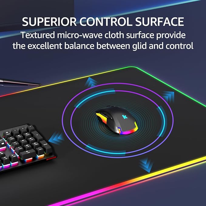 KTRIO RGB Large Gaming Mouse Pad, 31.5 x 15.7 in, RGB Black, XXL | Smooth Micro-Weave Surface, RGB Lighting Design, Non-Slip Rubber Base, Durable Stitched Edges, Office & Home Use - Image 4