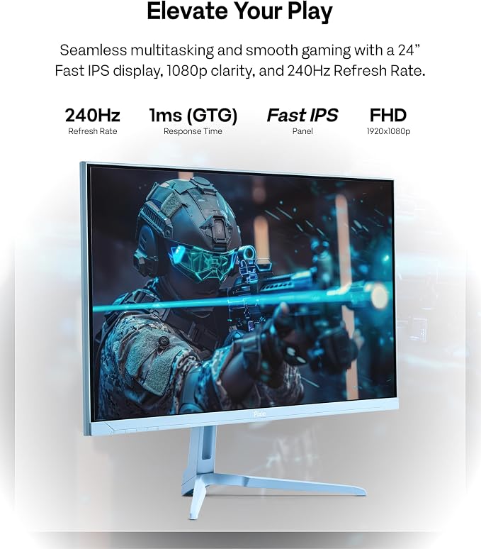 Pixio PX249 Wave Blue 24 inch 240Hz Refresh Rate FHD 1080p Resolution Fast IPS Panel 1ms GTG Response Time Built-in Speakers Gaming Monitor with Adaptive Sync - Image 2
