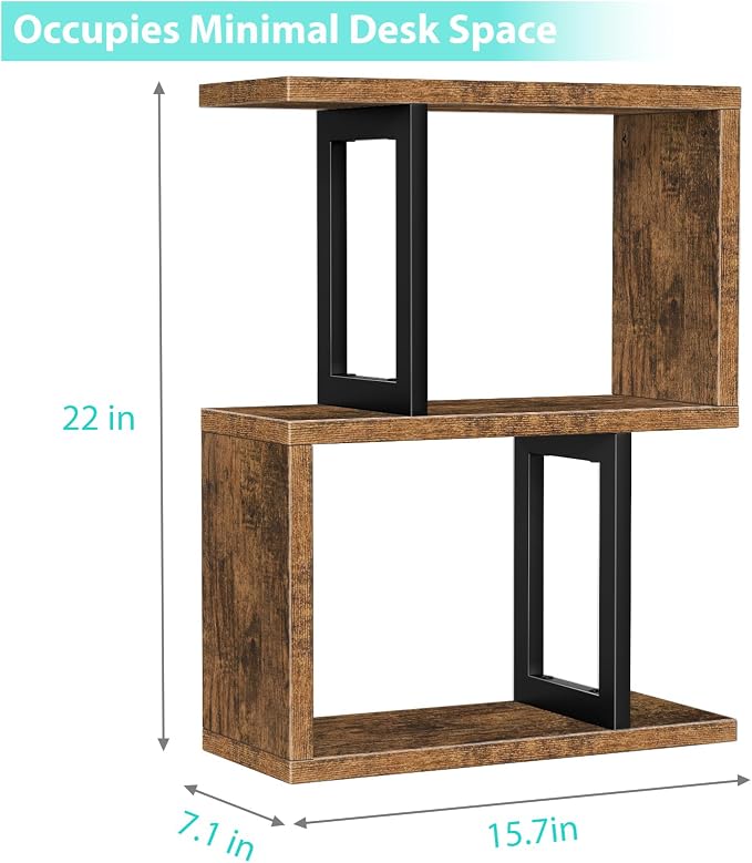 Desktop Bookshelf for Top of Desk Shelf - Brown Book Organizer 3-Tier Shelves Storage Small Bookcase Hutch for Dorm Office College - Image 2