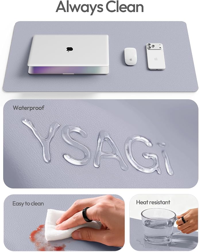 YSAGi Leather Desk Pad Protector, Office Desk Mat, Large Mouse Pad, Non-Slip PU Leather Desk Blotter, Laptop Desk Pad, Waterproof Desk Writing Pad for Office and Home (Soft Lavender, 31.5" x 15.8") - Image 8