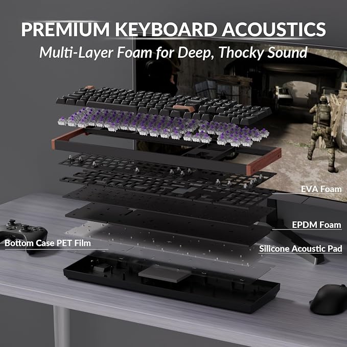Keychron K10 HE Hall Effect Keyboard Wireless, Magnetic Switch Hot Swappable, Adjustable Actuation Rapid Trigger Mode with Aluminum + Wood Frame, Full-Size Custom RGB for Mac Windows Linux - Black - Image 8