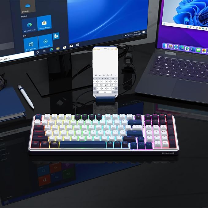 Redragon K744 PRO 99 Keys Wireless Gasket RGB Gaming Keyboard, 3-Mode Mechanical Keyboard w/Hot-Swap Socket, Round PBT Keycaps & 5-Layer Noise Dampening, Custom Linear Switch - Image 9