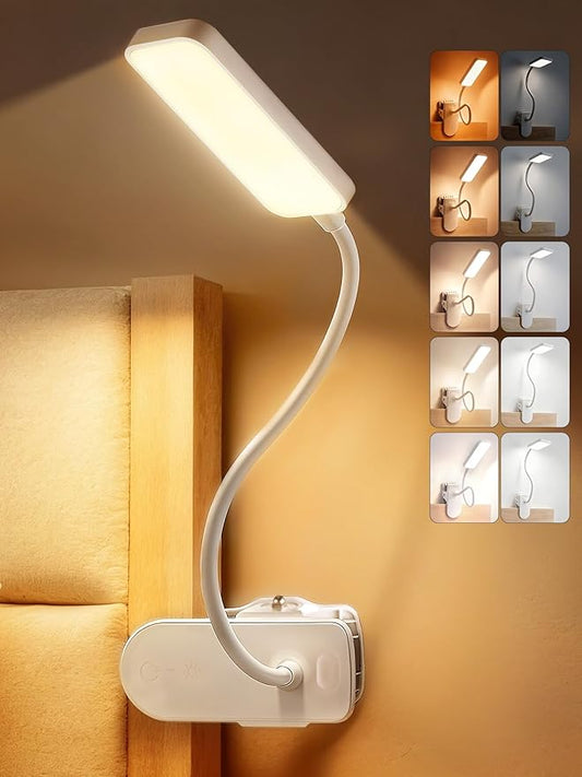 Clip on Lamp, 9 Brightness+5 Colors Reading Lights for Books in Bed Lamp | 4000mAh Battery Clip on Light,450 Lumen Rechargeable Desk Lamp for Dorm Lamp,Book Light for Reading in Bed Headboard/Bedside by Unknown