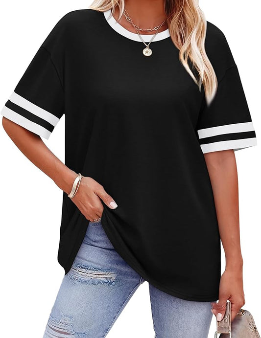 WIHOLL Womens T Shirts Loose Fit Short Sleeve Tees Crew Neck Color Block Summer Tops 2026 Fashion by WIHOLL