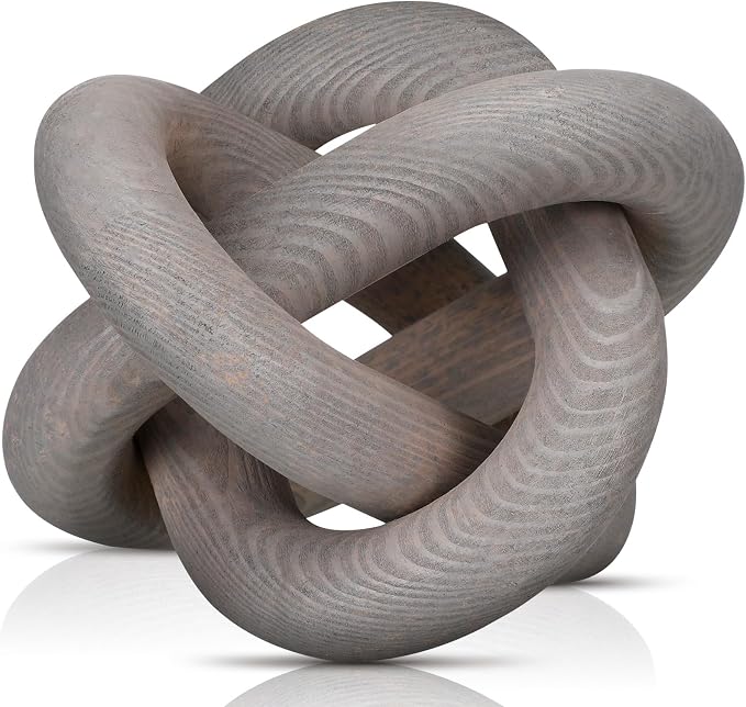 Yalikop 3 Link Wood Knot Decor Rustic Home Décor Accents Hand Carved Coffee Table Decoration, Boho Chain Link Decoration, Modern Shelf, Rustic Objects for Home Living Room Bedroom(Gray) by Yalikop