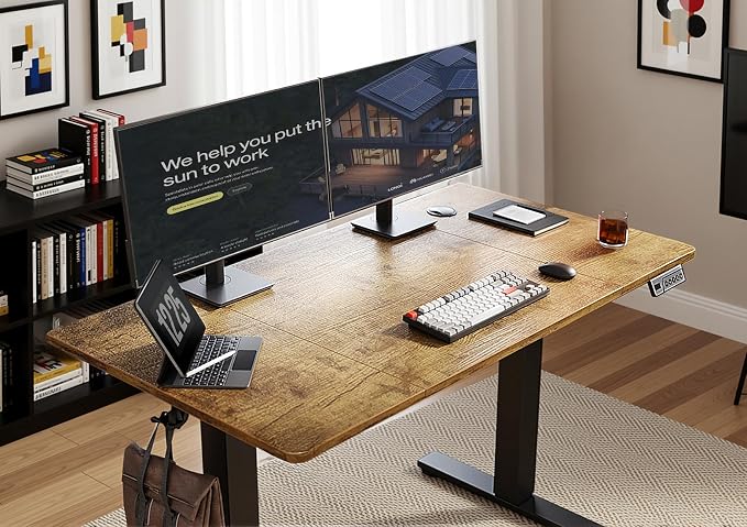 YDN 63 x 24 Inch Rustic Brown Electric Standing Desk | Adjustable Height, Sit Stand, Cable Management, Ergonomic, Home Office - Image 4