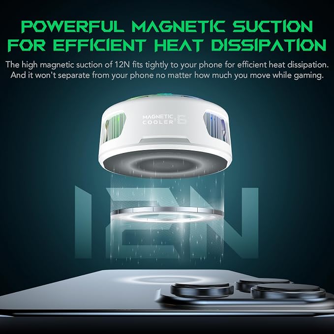 Black Shark FunCooler 6 Magnetic Cell Phone Cooler for Gaming, Portable Mobile Phone Cooling Fan with RGB Light, App-Controlled Cellphone Radiator for iPhone Magnetic Series/iPad (White) - Image 7