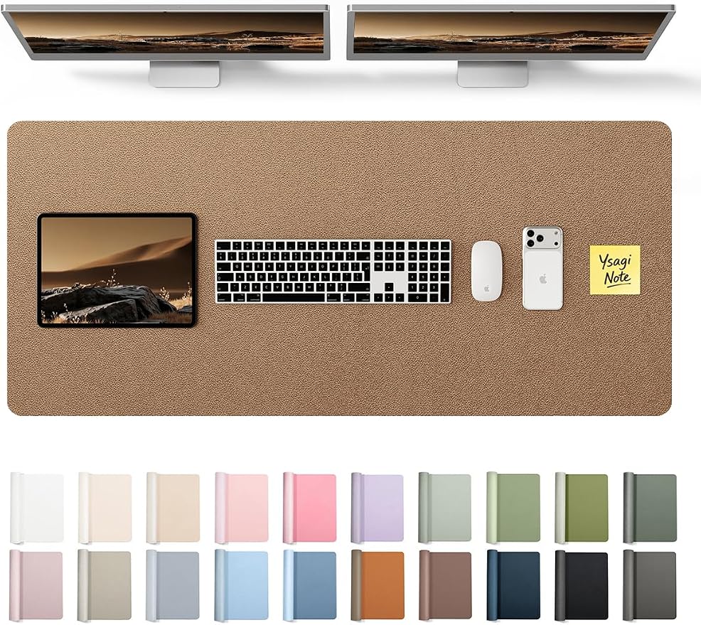 YSAGi Leather Desk Pad Protector, Office Desk Mat, Large Mouse Pad, Non-Slip PU Leather Desk Blotter, Laptop Desk Pad, Waterproof Desk Writing Pad for Office and Home (Shiny Bronze, 47" x 17") by YSAGi