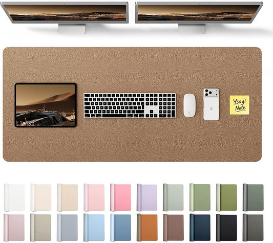 YSAGi Leather Desk Pad Protector, Office Desk Mat, Large Mouse Pad, Non-Slip PU Leather Desk Blotter, Laptop Desk Pad, Waterproof Desk Writing Pad for Office and Home (Shiny Bronze, 47" x 17") by YSAGi
