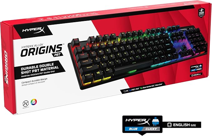 HyperX Alloy Origins PBT - Mechanical Gaming Keyboard, Keycaps, RGB Lighting, Compact, Aluminum Body, Adjustable Feet, Customizable with NGENUITY, Onboard Memory Clicky Switch, Black - Image 12